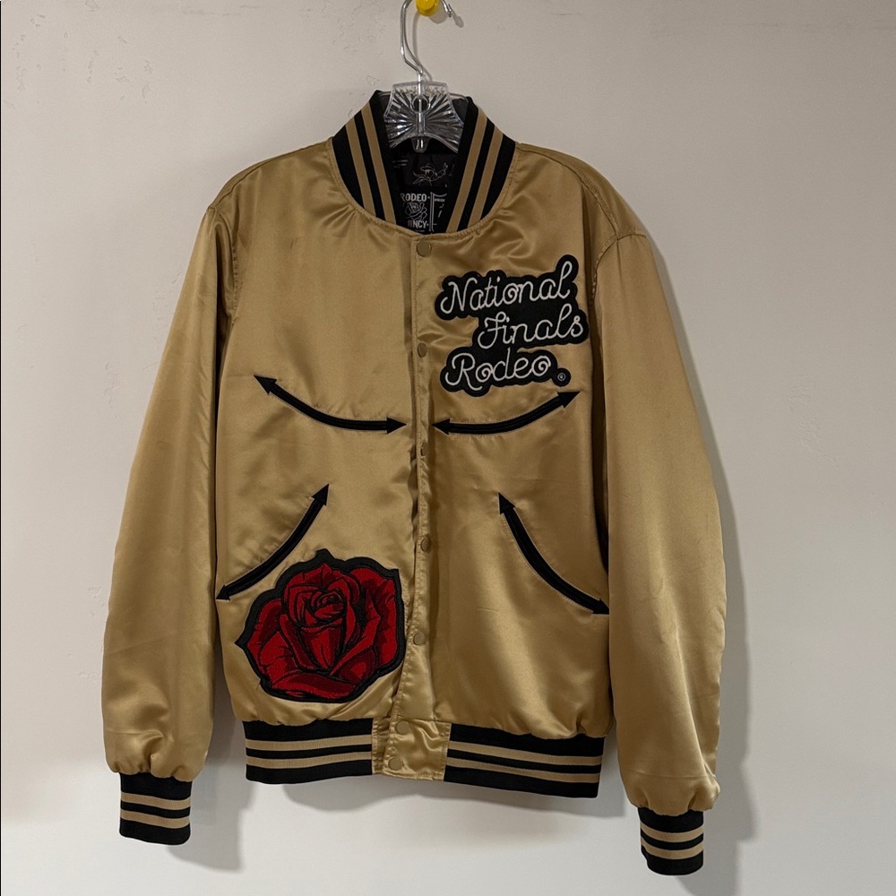 Gold Varsity Jacket with Rose Embroidery